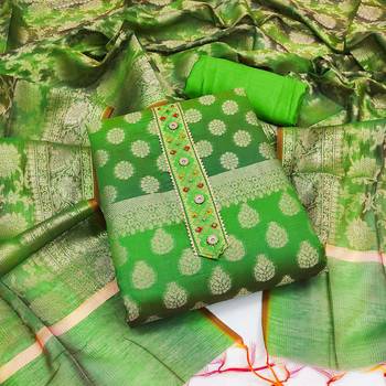 green jacquard woven dress material 1