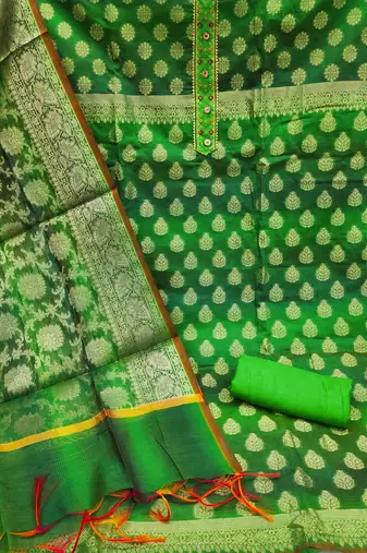 green jacquard woven dress material