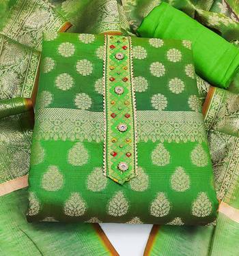 green jacquard woven dress material 3