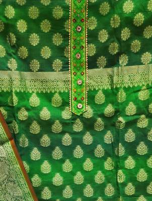 green jacquard woven dress material 4