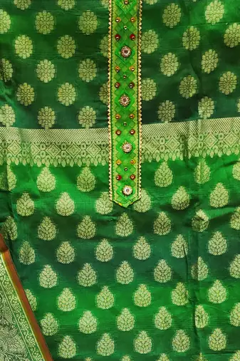 green jacquard woven dress material