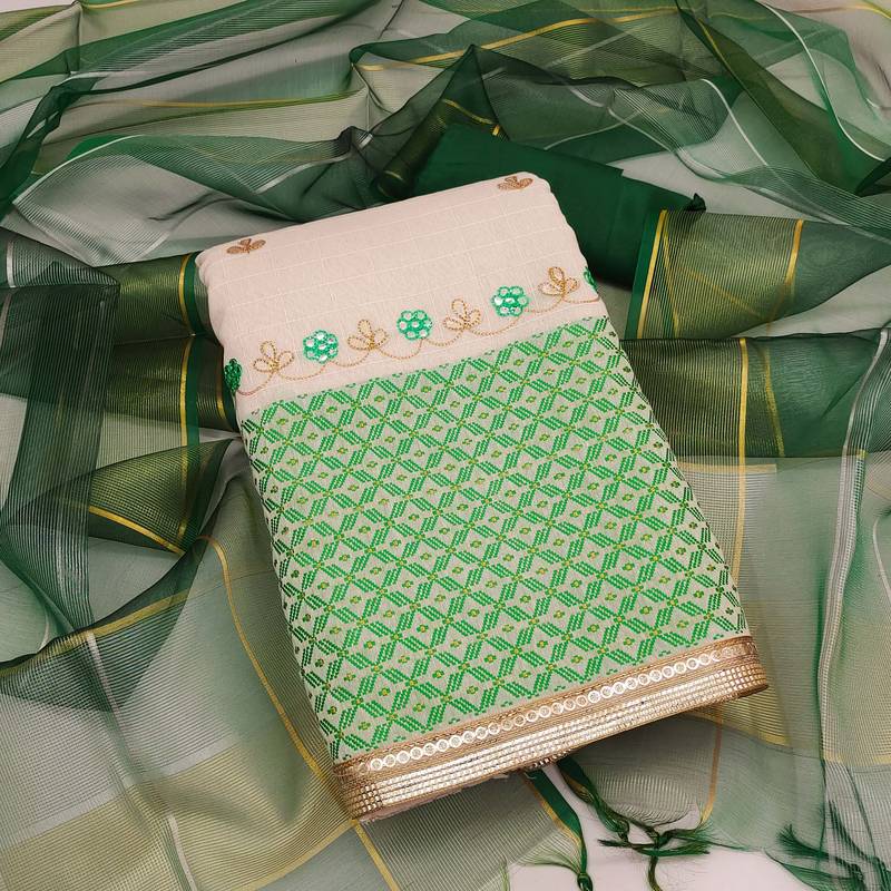 white cotton gota dress material