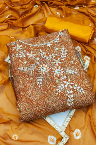 mustard cotton hand embroidery dress material