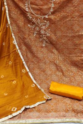 mustard cotton hand embroidery dress material 2