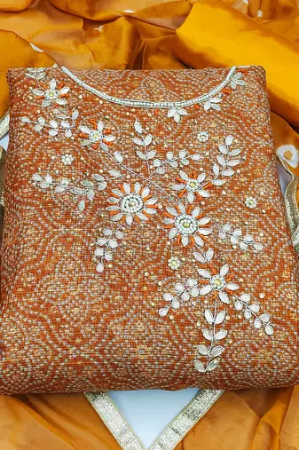 mustard cotton hand embroidery dress material
