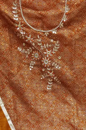 mustard cotton hand embroidery dress material