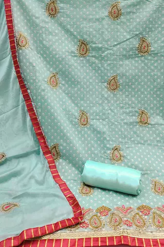 sea green cotton embroidered dress material