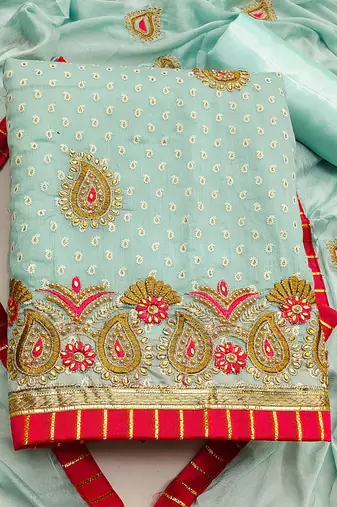 sea green cotton embroidered dress material
