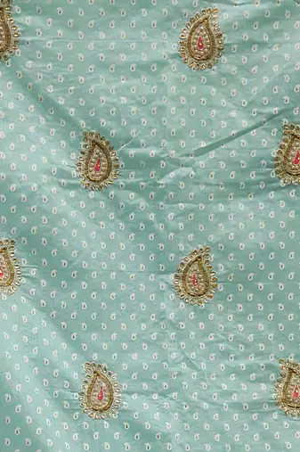 sea green cotton embroidered dress material