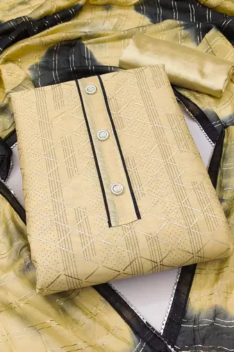 yellow chanderi thread embroidery dress material