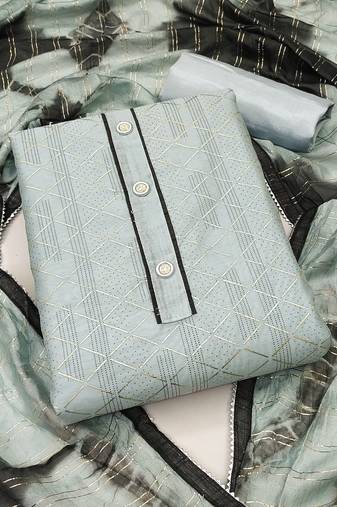 sea green chanderi thread embroidery dress material