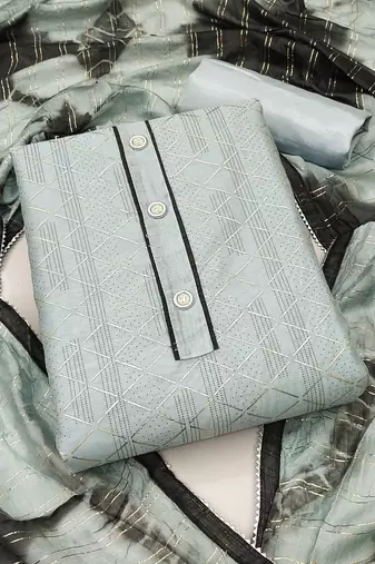 sea green chanderi thread embroidery dress material