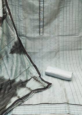 sea green chanderi thread embroidery dress material 2