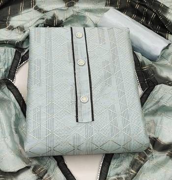 sea green chanderi thread embroidery dress material 3