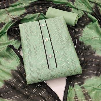 green chanderi thread embroidery dress material 1