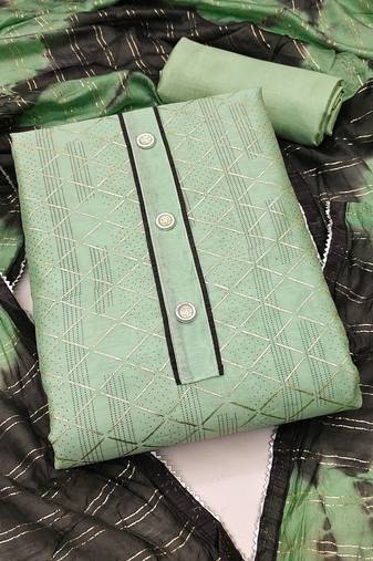 green chanderi thread embroidery dress material