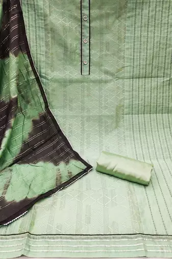 green chanderi thread embroidery dress material