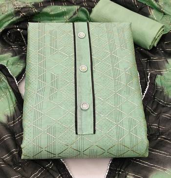 green chanderi thread embroidery dress material 3