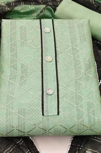 green chanderi thread embroidery dress material