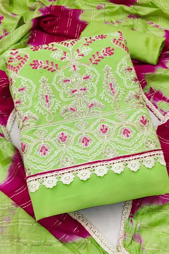 green georgette thread embroidery dress material