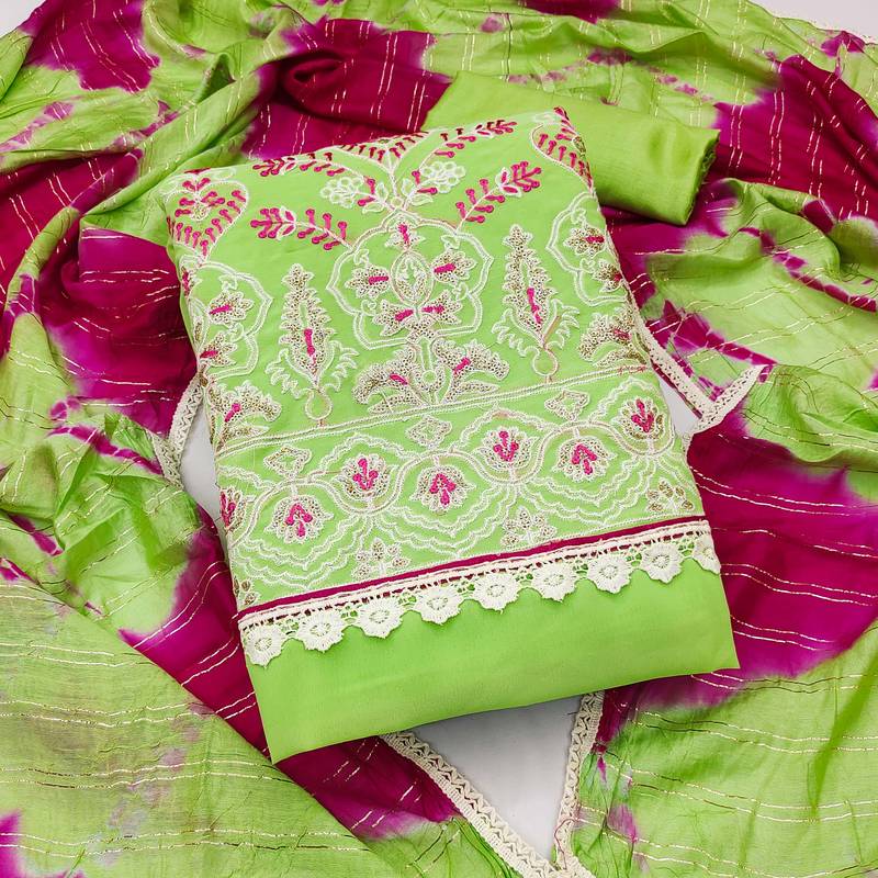 green georgette thread embroidery dress material
