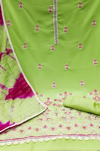 green georgette thread embroidery dress material