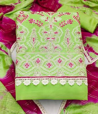 green georgette thread embroidery dress material 3