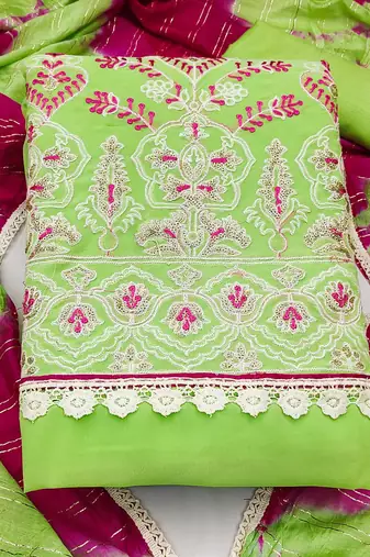 green georgette thread embroidery dress material