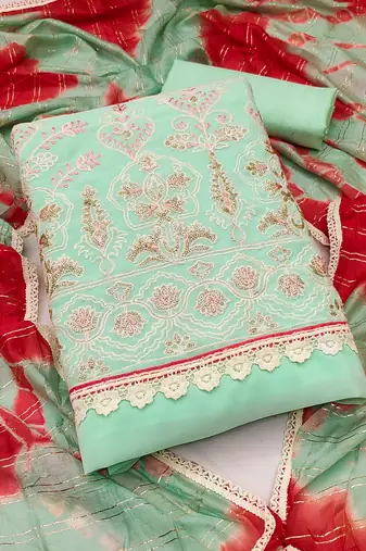 sea green georgette thread embroidery dress material