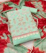 sea green georgette thread embroidery dress material