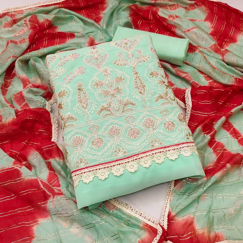 sea green georgette thread embroidery dress material