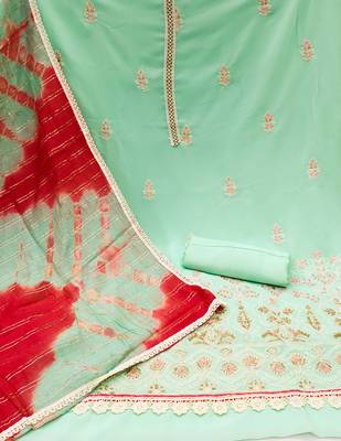 sea green georgette thread embroidery dress material 2