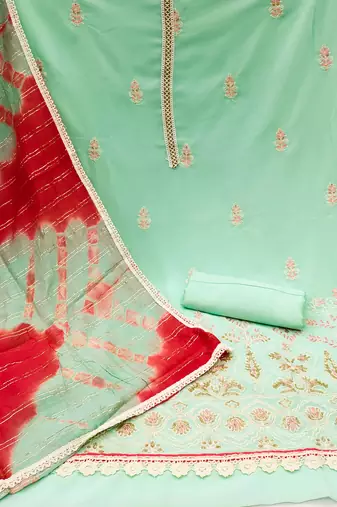 sea green georgette thread embroidery dress material
