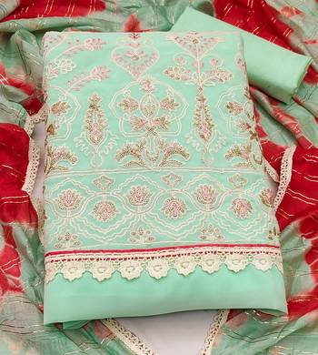 sea green georgette thread embroidery dress material 3