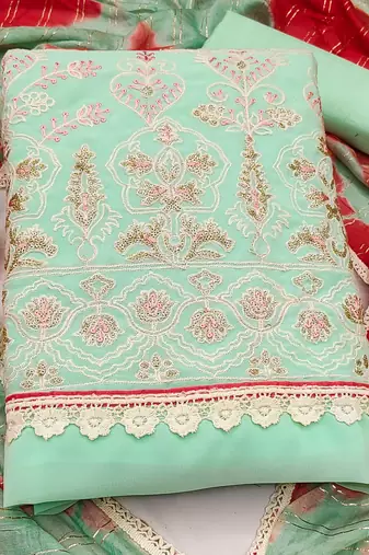 sea green georgette thread embroidery dress material