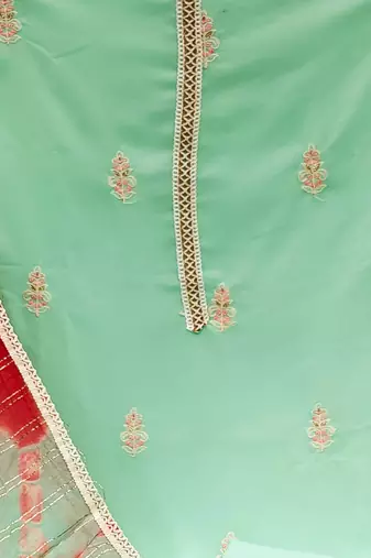 sea green georgette thread embroidery dress material