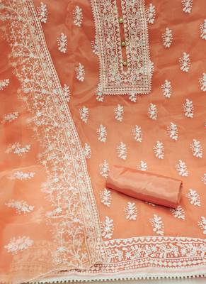 orange organza embroidered dress material 2
