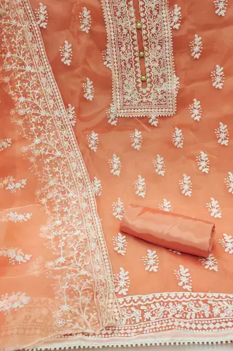 orange organza embroidered dress material