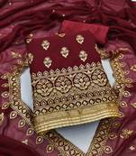 maroon georgette embroidered dress material