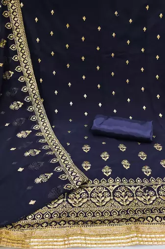 navy blue georgette embroidered dress material
