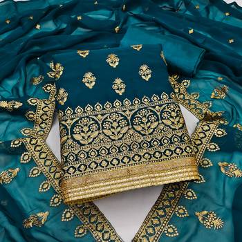 green georgette embroidered dress material 1