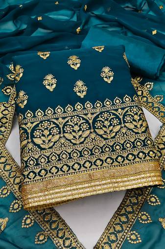 green georgette embroidered dress material