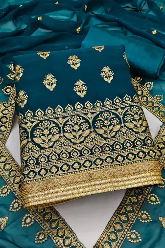 green georgette embroidered dress material