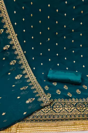 green georgette embroidered dress material