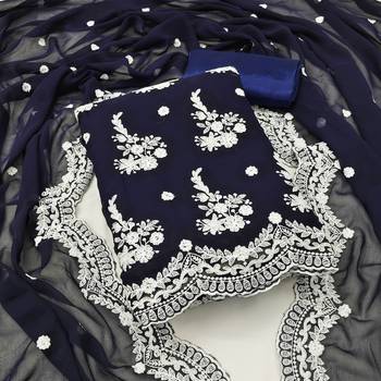 blue georgette embroidered dress material 1