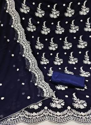 blue georgette embroidered dress material 2
