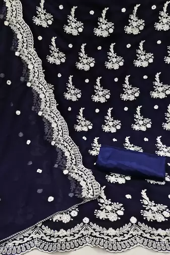 blue georgette embroidered dress material
