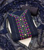 blue cotton embroidered dress material