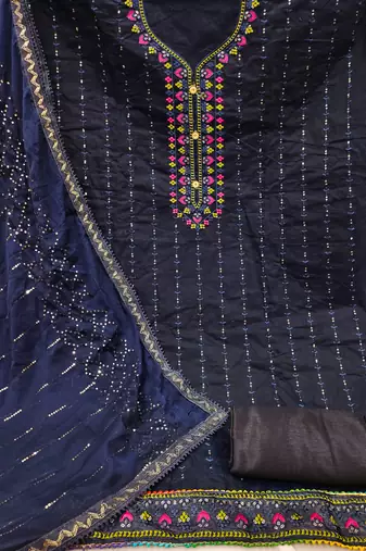 blue cotton embroidered dress material