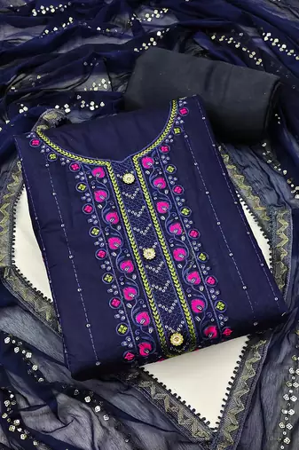 blue cotton embroidered dress material